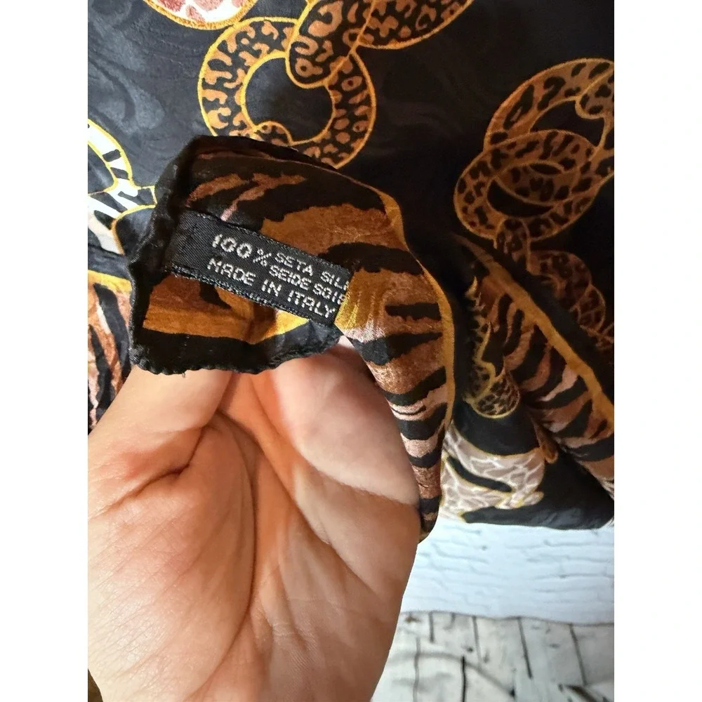 VTG Silk Horsebit Chainlink Leopard Square Regal Scarf Designer Inspired‎ Italy